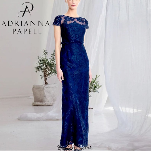 Adrianna Papell Metallic Lace Column Gown - Picture 1 of 7